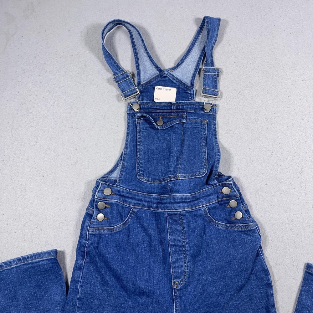 ASOS Denim Overalls Women UK8 US 4‎ Blue Adjustable Straps Full Length Pockets - Picture 2 of 9